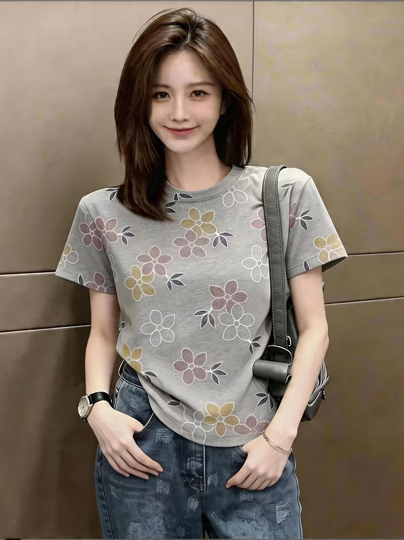 Korean-style Minimalist Printed Short-Sleeve T-Shirt