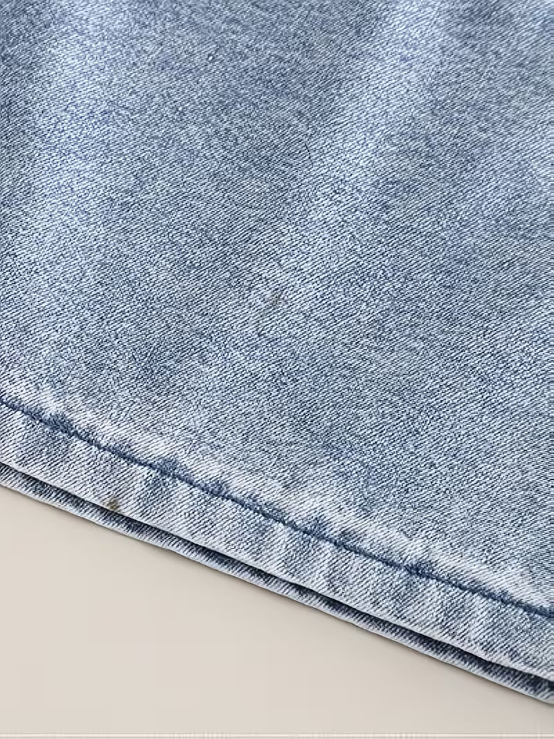 Casual Denim Set, Round Neck Short Sleeve Top + Denim Shorts 2pcs Outfit