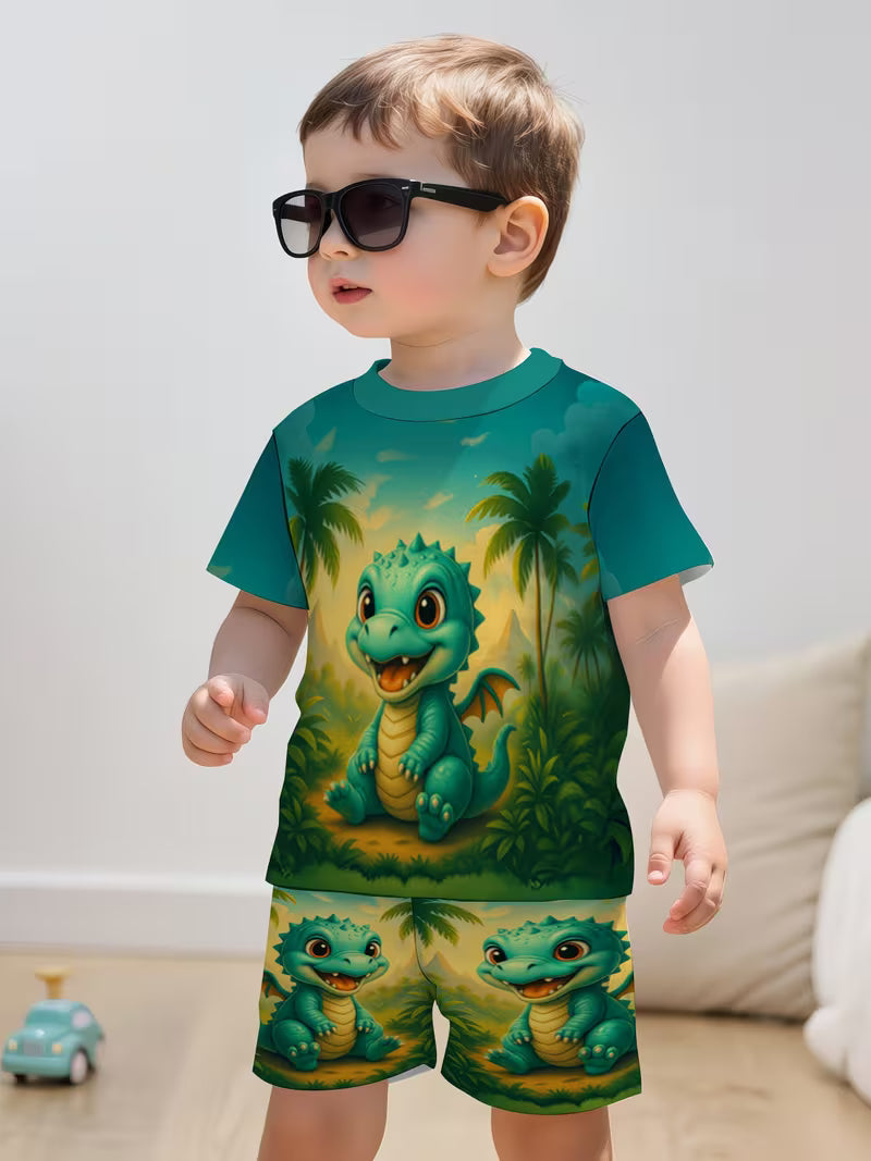 Cute Dinosaur Baby 3D Printed Design, Short Sleeve