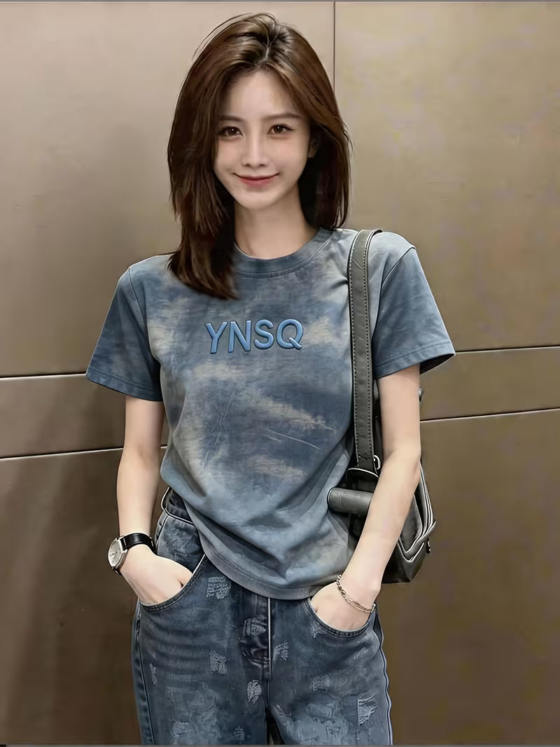 Vintage Tie-Dye Short-Sleeve T-Shirt for Women