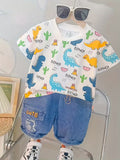 Short Sleeve And Long Pants 2pcs Set, Dinosaur Print Design