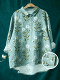 Vintage Sun Art Print Casual Shirt with Pocket