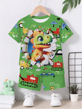Creative Green Dinosaur Print Short Sleeve T-Shirt and Shorts Set