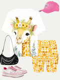 Girls' T-shirt and Shorts Set Features a Cartoon-patterned Short-sleeve Top