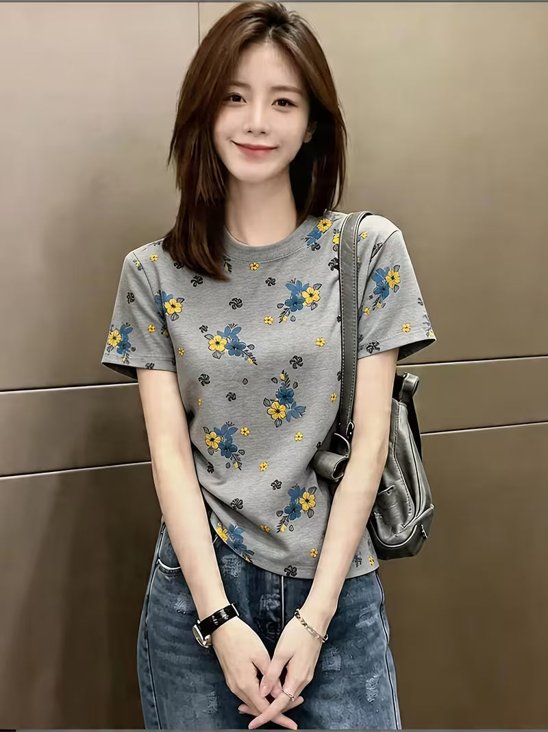 Retro Gentle Style Shoulder Short-Sleeved T-Shirt
