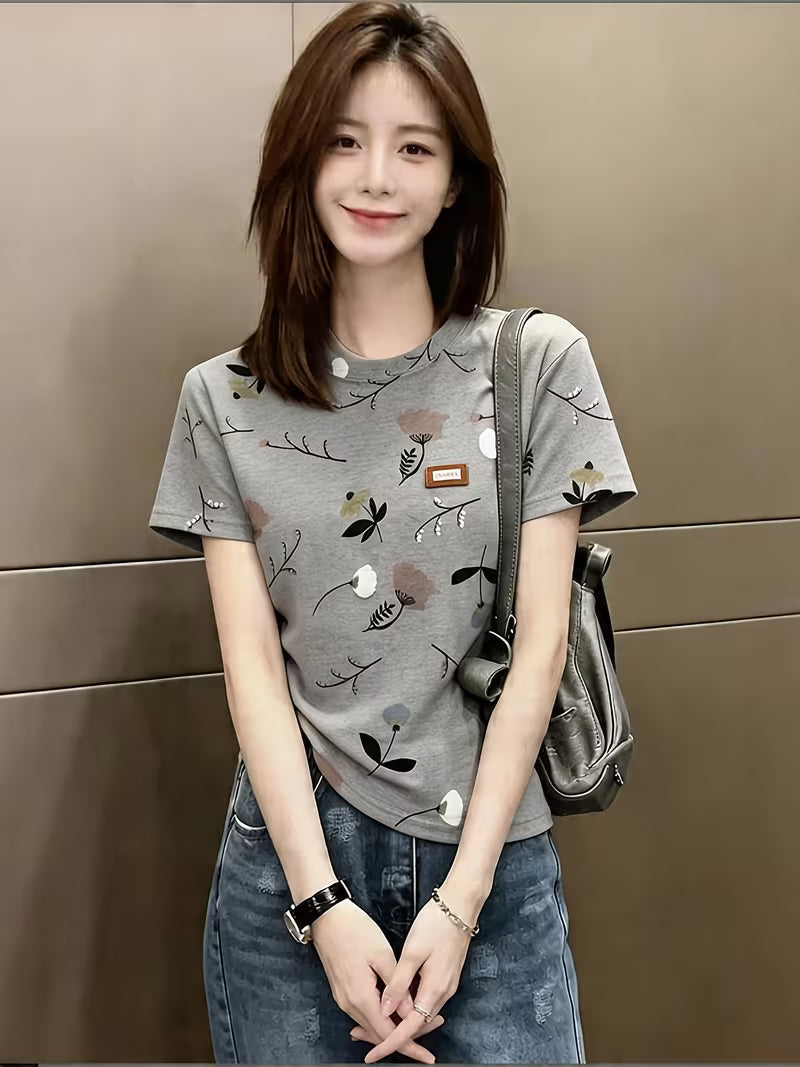 Short-Sleeved Women's Loose Straight Shoulder Base Shirt Top