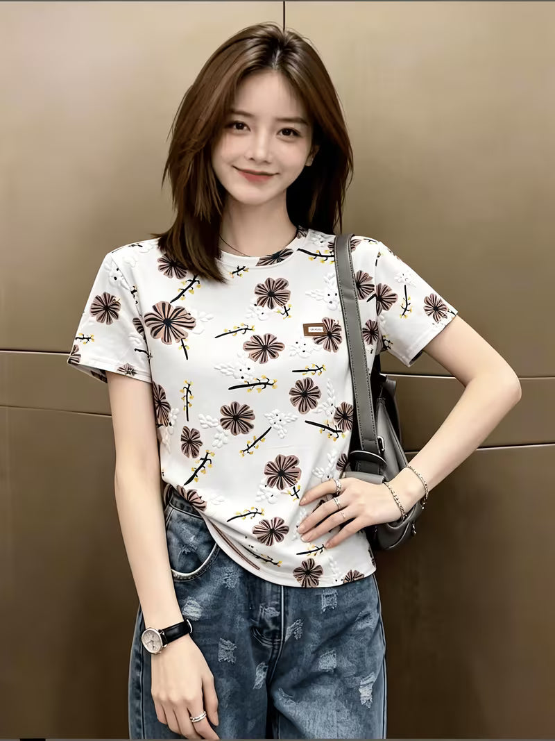 New Arrival Fashion Print Short Sleeve T-Shirt, Niche Design, Loose Fit