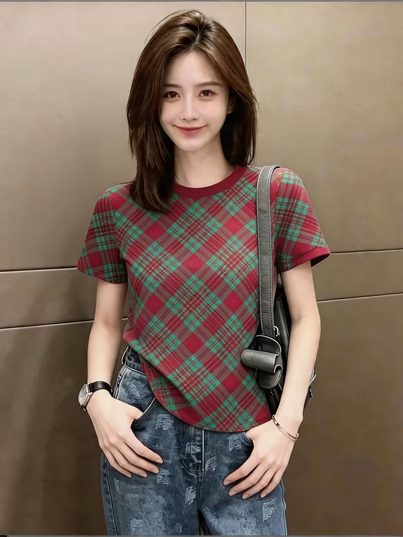 British Style Plaid T-Shirt for Women