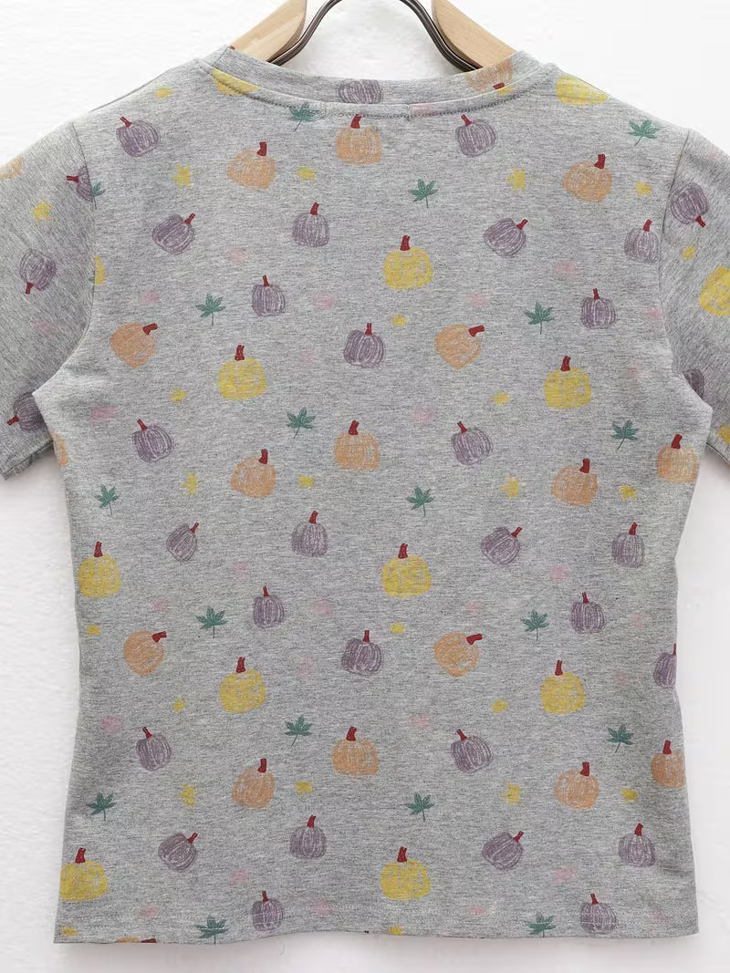 Forest-Style Energetic Pumpkin Drop-Shoulder Short-Sleeve T-Shirt