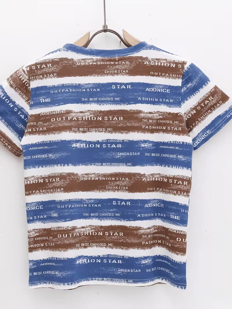 Striped Short-Sleeve T-Shirt - Loose Fit Round Neck Suitable for Casual & Dressy Outfits