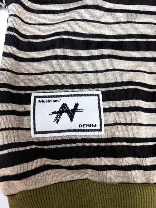 2pcs Set - Boys' Korean-style Spring-autumn Black and White Striped T-shirt + Washed Denim Pants Set Dark Green