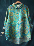 Vintage Floral Art Print Casual Shirt with Pocket