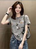 Short-Sleeved Women's Loose Straight Shoulder Base Shirt Top