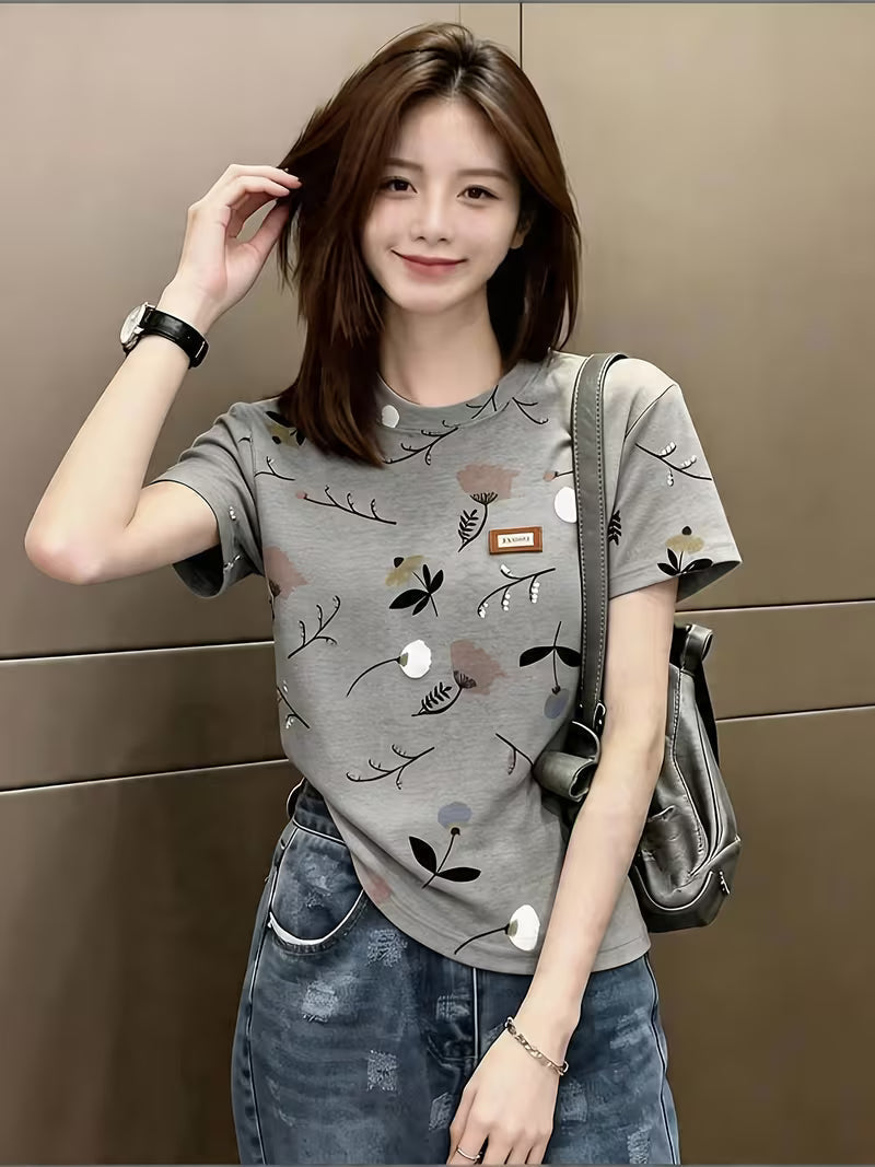 Short-Sleeved Women's Loose Straight Shoulder Base Shirt Top