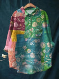Vintage Big Floral Art Print Casual Shirt with Pocket