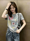 Gentle Style Gray Printed Short-Sleeve T-Shirt