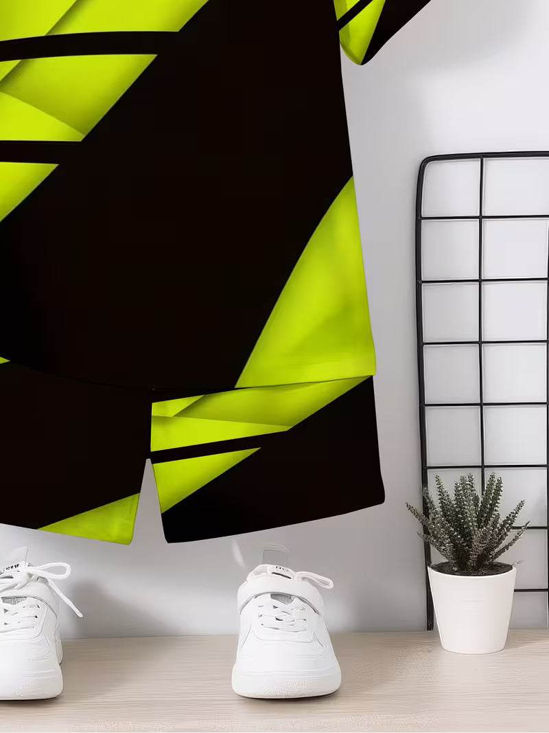 Featuring a Creative 3D Print Design with a Black Base And Fluorescent Yellow-Green Blocks