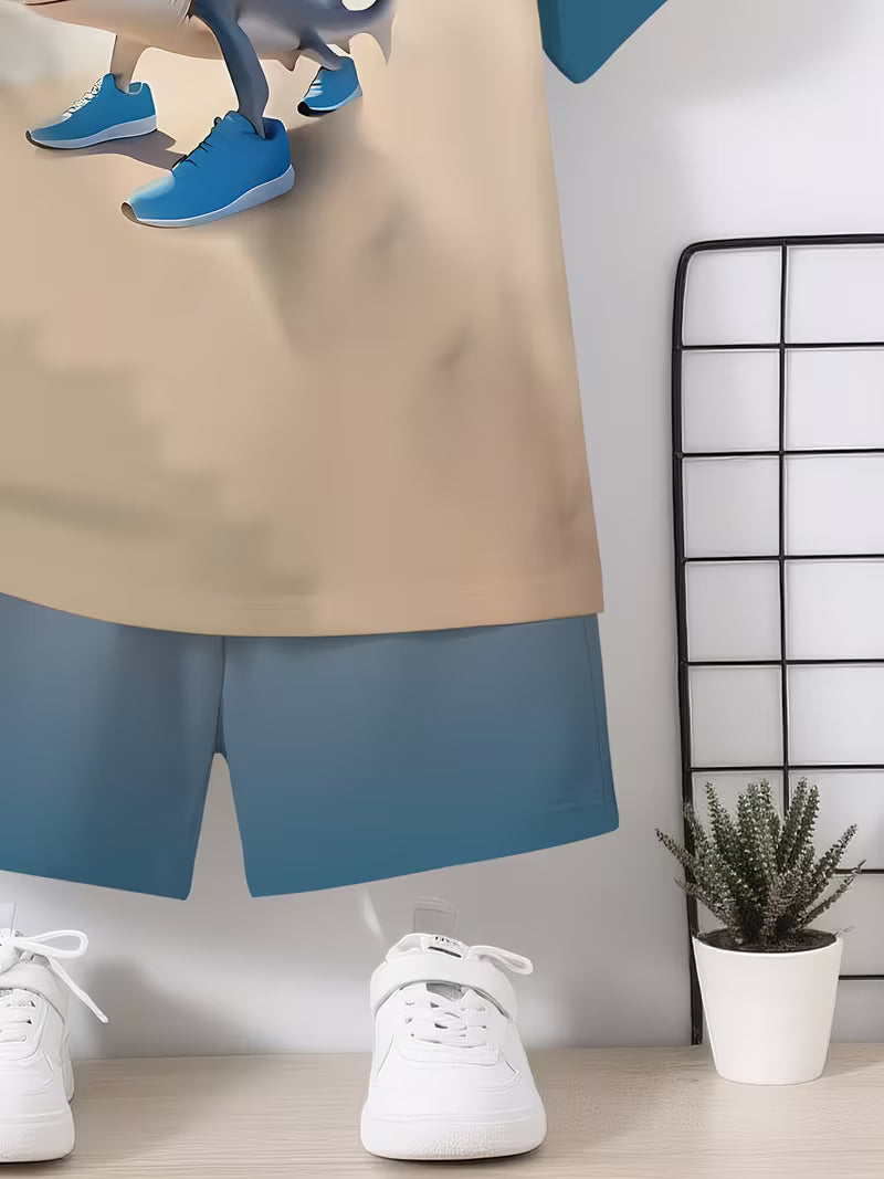 Cool Shark Print Shoes for Boys, Featuring a 3D Design, Along with a Short-Sleeve Pullover