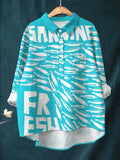 Vintage White Fish Floral Art Print Casual Shirt with Pocket