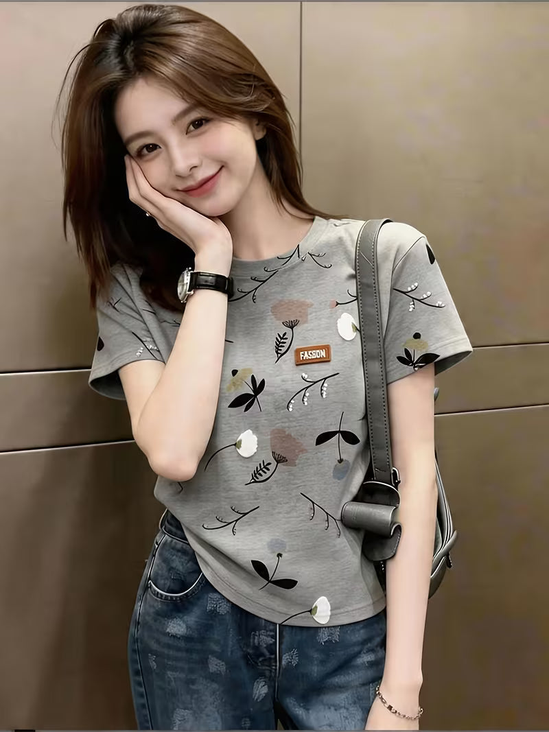 Short-Sleeved Women's Loose Straight Shoulder Base Shirt Top