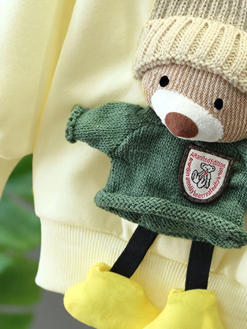 Crew Neck Sweatshirt & Pants Set with Cute Bear Accessories