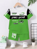 Boys' Creative Green Cartoon Racing Suit with 3D Print Design