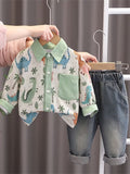 New Collared Cartoon Pocket Dinosaur Print 2pcs Set