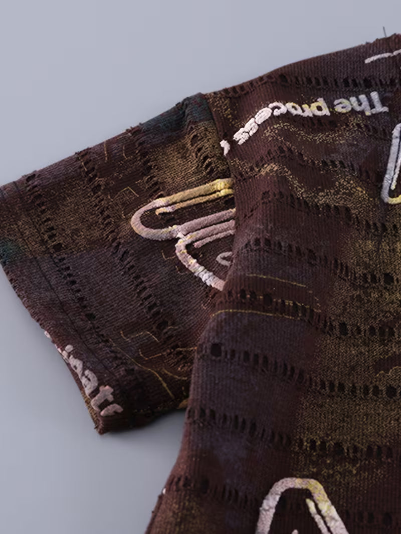 Vintage Cool 2pcs Set: Coffee Brown All-Over Gradient Letter Print