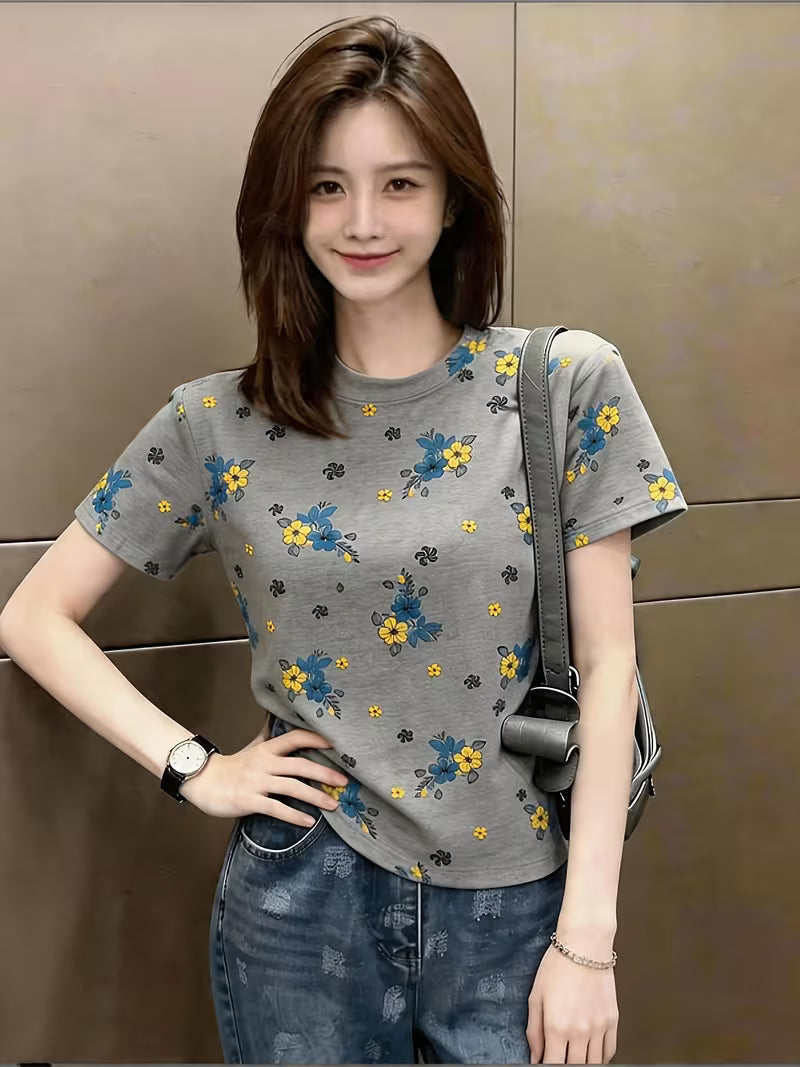Retro Gentle Style Shoulder Short-Sleeved T-Shirt