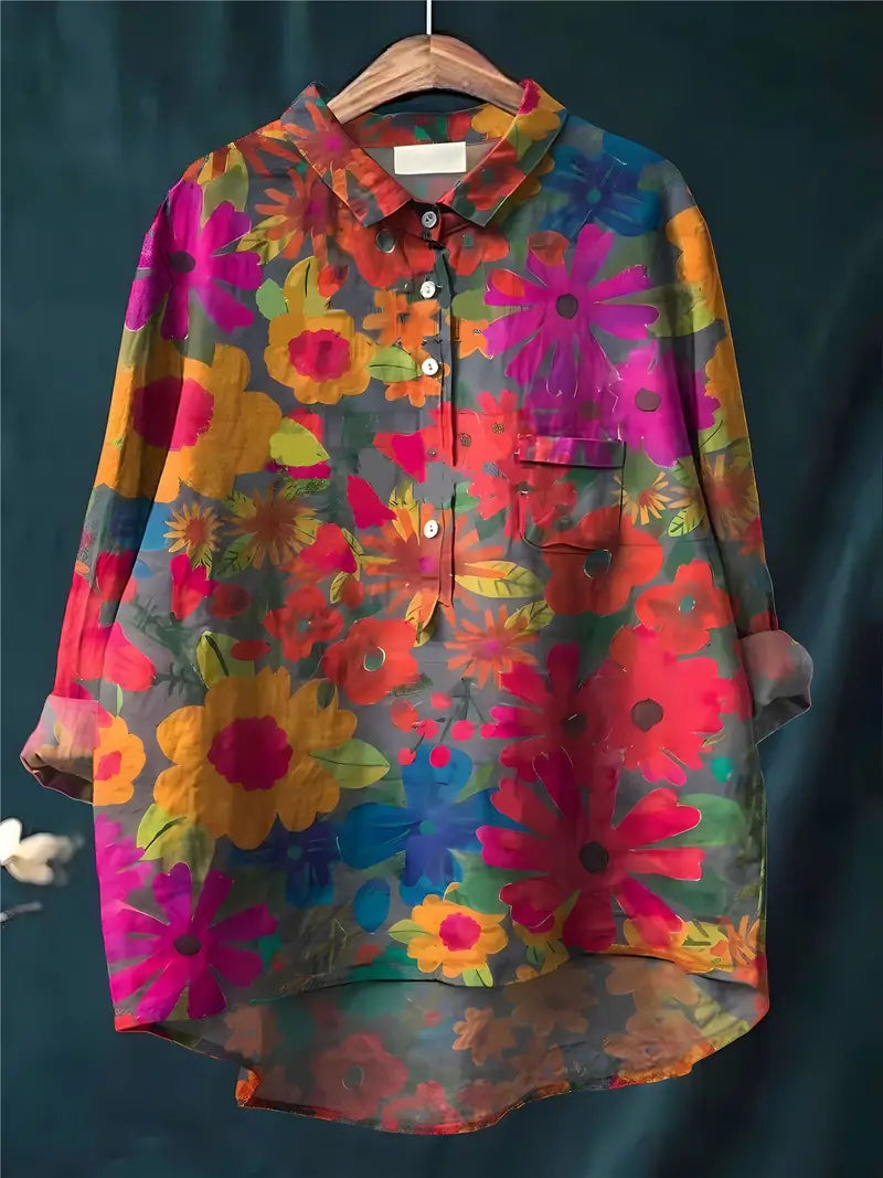 Vintage Nice Floral Art Print Casual Shirt with Pocket