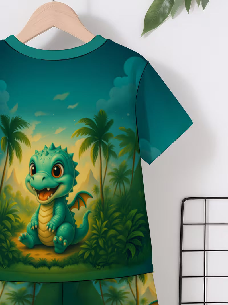 Cute Dinosaur Baby 3D Printed Design, Short Sleeve