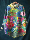 Vintage Mix Floral Art Print Casual Shirt with Pocket
