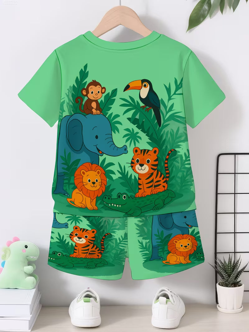 Cute Jungle Animal Play 3D Printed Design, Short Sleeve