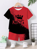 A Trendy Black And Red Crown 3D Print Design for Boys, Featuring a Short-Sleeve