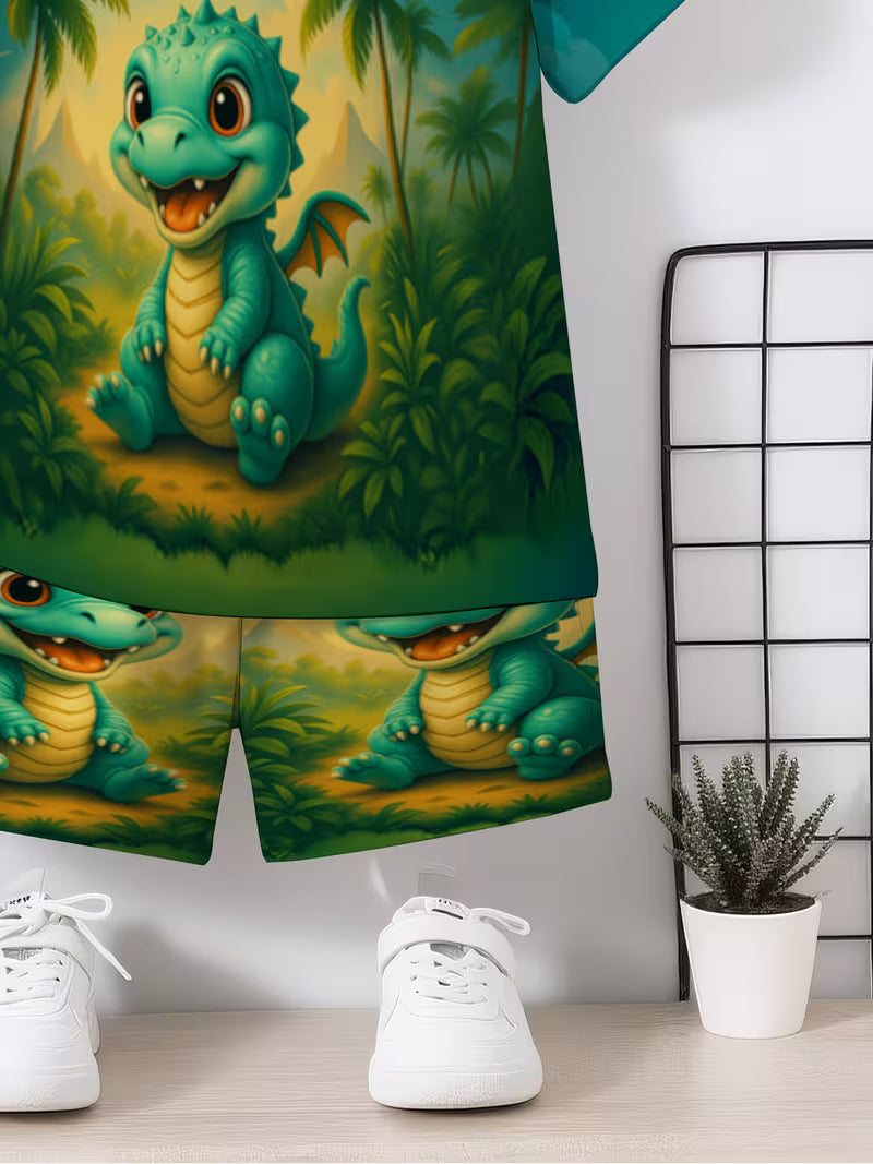 Cute Dinosaur Baby 3D Printed Design, Short Sleeve