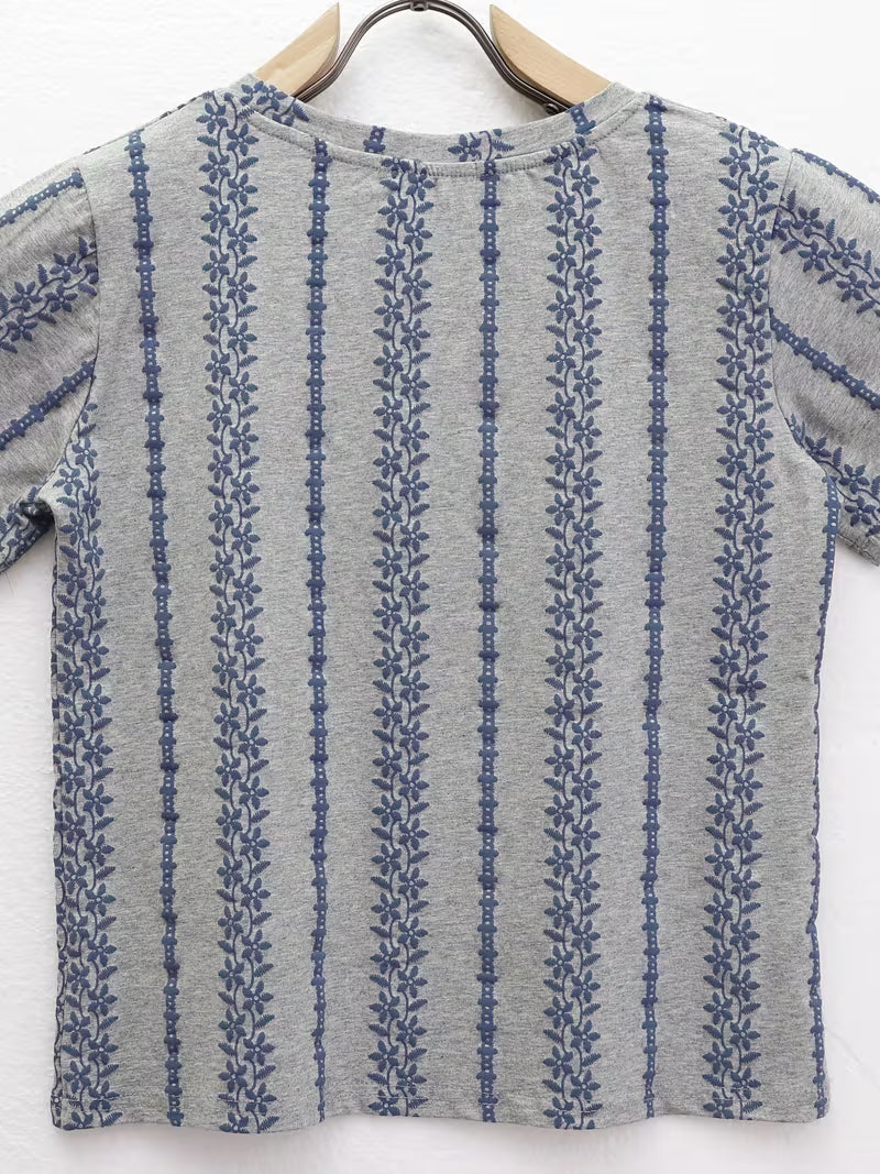 New Chinese Style Blue Pattern Regular Shoulder Short Sleeve T-Shirt