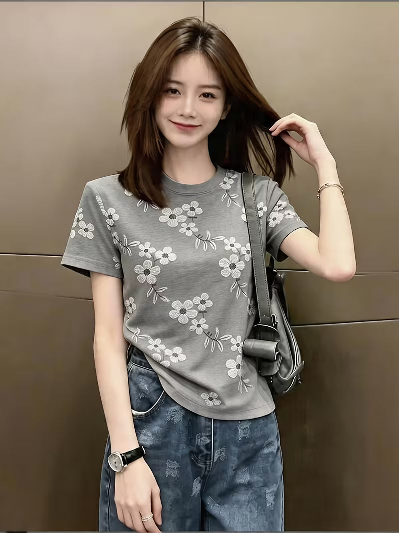 New Arrival Women's Vintage Print Short Sleeve T-Shirt