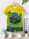 Boy cute cartoon animated car 3D printing design, short sleeved pullover