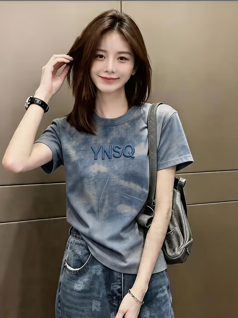 Vintage Tie-Dye Short-Sleeve T-Shirt for Women