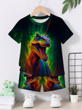 Creative Colored Dinosaur 3D Print Design, Short-Sleeve Pullover Shirt
