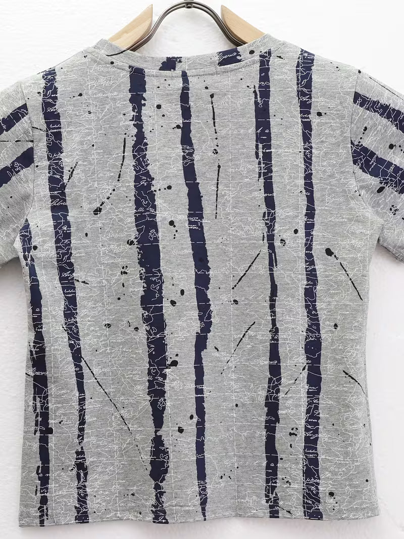 Women's Premium Ink Wash Stripe Drop Shoulder Short Sleeve T-Shirt
