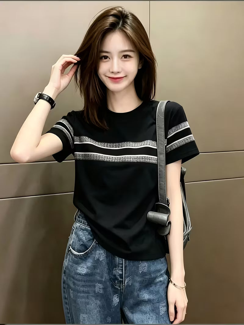 Versatile Streetwear Brand Regular Shoulder Short Sleeve T-Shirt for Women
