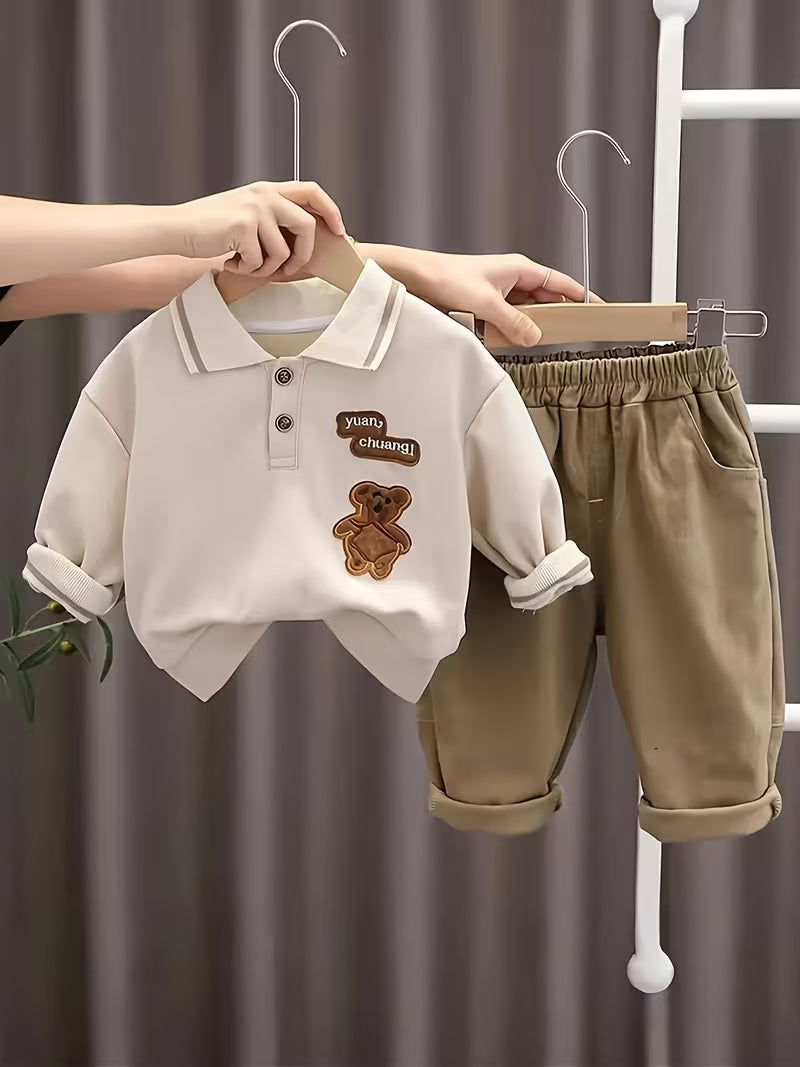Kids Boys Clothing Children T-Shirt Pants 2pcs/Sets Beige