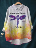 Vintage White Butterfly Art Print Casual Shirt with Pocket