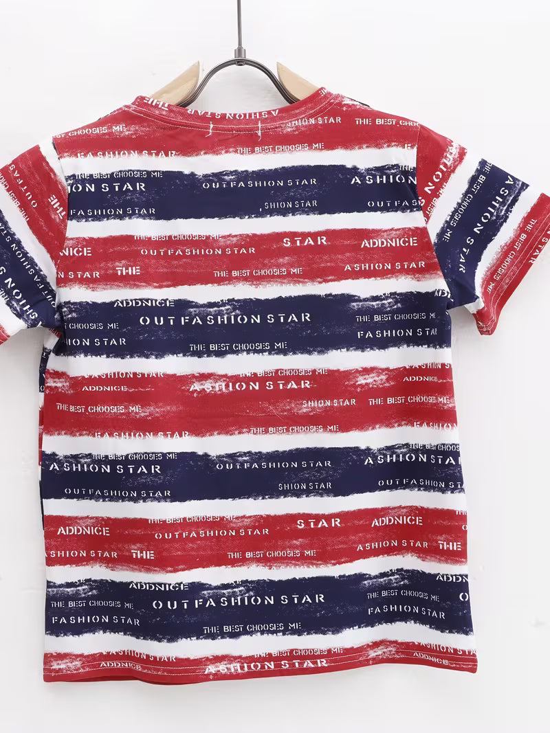 European Style Striped Short-Sleeve T-Shirt - Loose Fit Crew Neck -Compatible Top