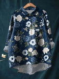 Vintage Dark Floral Art Print Casual Shirt with Pocket