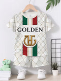 Casual Golden Label Light Luxury Plaid Print Pattern Round Neck T-shirt and Shorts Set