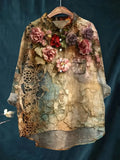 Vintage 3D Floral Art Print Casual Shirt with Pocket
