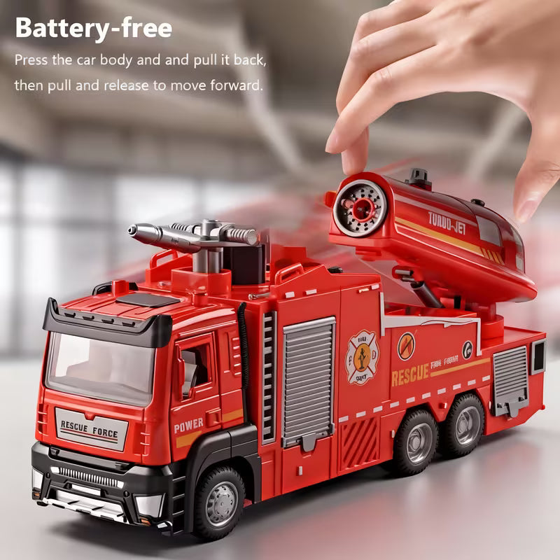 A Multifunctional Red Alloy Fire Truck Toy (Can Spray Water And Mist), with Sound And Light, Scene Simulation, Suitable for Ages 6 And Up, Perfect Holiday And Birthday Gift