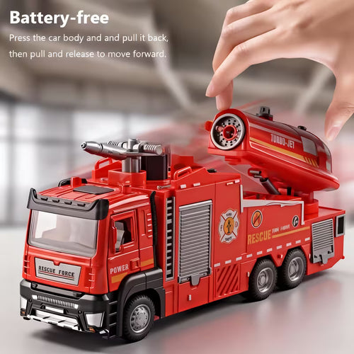 A Multifunctional Red Alloy Fire Truck Toy (Can Spray Water And Mist), with Sound And Light, Scene Simulation, Suitable for Ages 6 And Up, Perfect Holiday And Birthday Gift